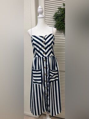 Navy & White Striped Button-Front Sundress
